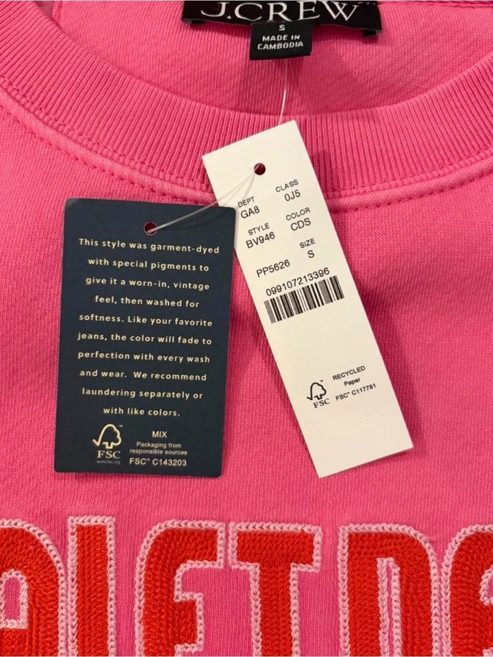 NWT J.Crew Women’s Sz. S Heritage Fleece “Chalet de Ski” Pink Sweatshirt